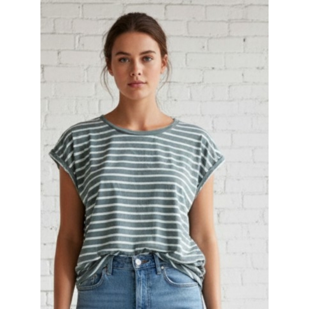 Maurices Knot Front Striped Tee Green & White Size 1X